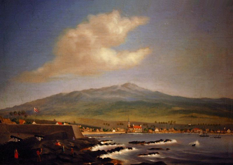 Kailua-Kona with Hualalai, Hulihee Palace and Church